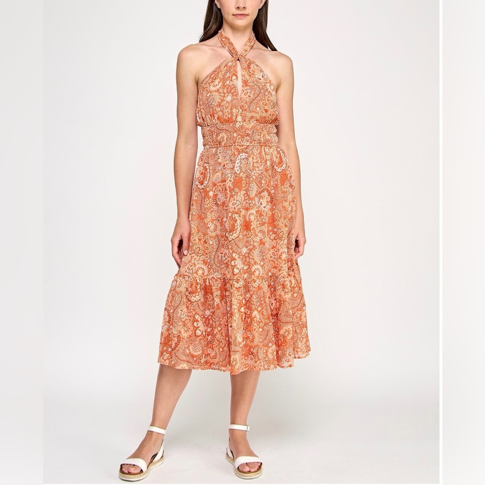 Trixxi Juniors' printed ruffled-skirt halter midi dress
